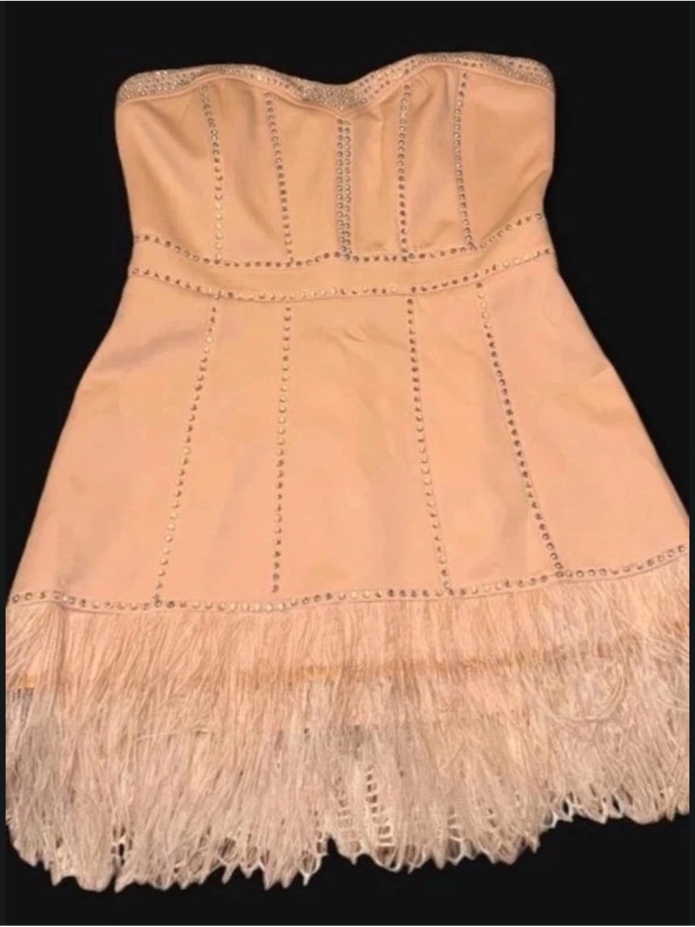 WOW couture Blush Strapless Feather-Trim Studded Dress